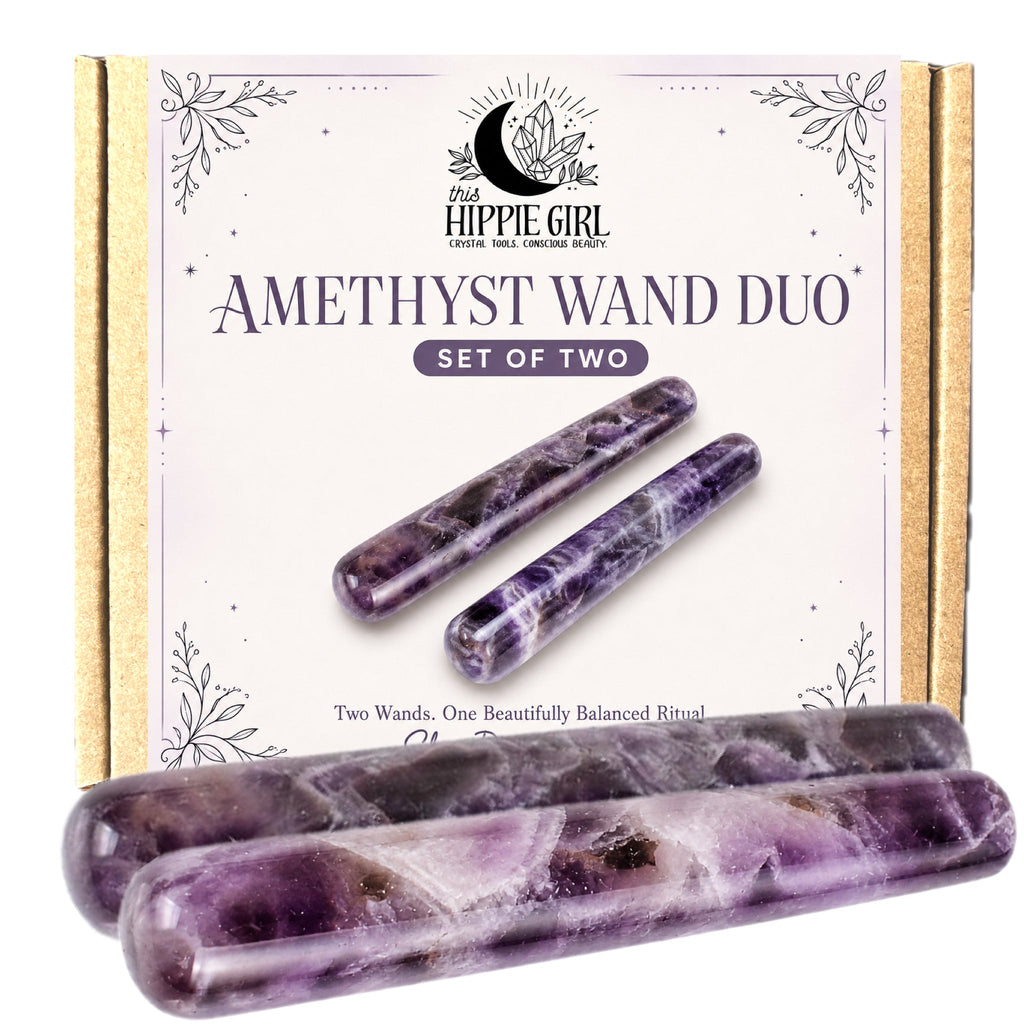 Amethyst Massage Wand Duo – Set of 2 Crystal Face & Body Massage Tools