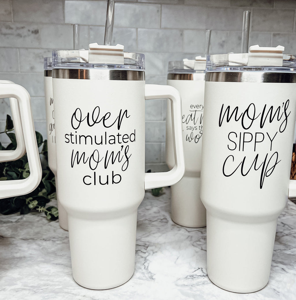 Mom’s Sippy Cup 40oz Insulated Tumbler – Travel Mug with Handle & Straw