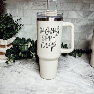 Mom’s Sippy Cup 40oz Insulated Tumbler – Travel Mug with Handle & Straw