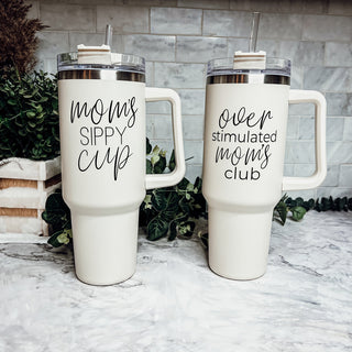 Mom’s Sippy Cup 40oz Insulated Tumbler – Travel Mug with Handle & Straw