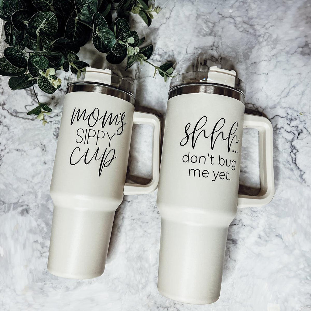 Mom’s Sippy Cup 40oz Insulated Tumbler – Travel Mug with Handle & Straw