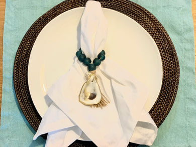 Splash Nude Beach Napkin Ring Set of 8 with Rose Gold Sea Glass & 18K Gold Oyster
