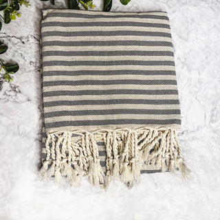 Nautical Turkish Cotton Towel – Blue or Grey Striped Peshtemal (40