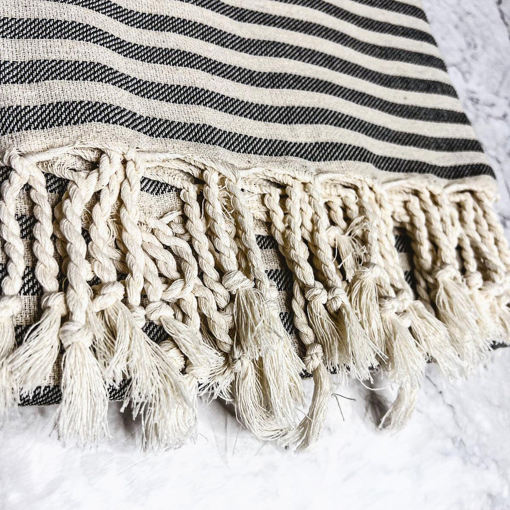 Nautical Turkish Cotton Towel – Blue or Grey Striped Peshtemal (40