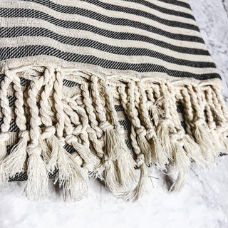 Nautical Turkish Cotton Towel – Blue or Grey Striped Peshtemal (40