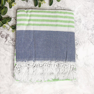 Pop of Summer Turkish Cotton Towel – Blue & Green Striped Peshtemal (40