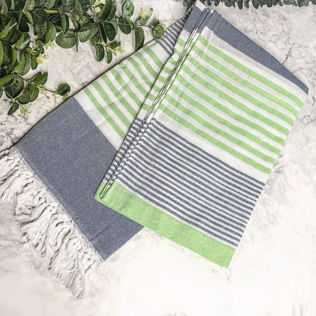 Pop of Summer Turkish Cotton Towel – Blue & Green Striped Peshtemal (40
