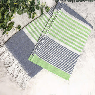 Pop of Summer Turkish Cotton Towel – Blue & Green Striped Peshtemal (40