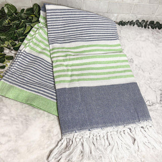 Pop of Summer Turkish Cotton Towel – Blue & Green Striped Peshtemal (40