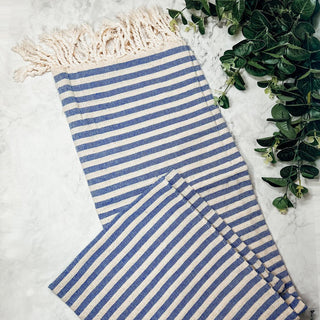 Nautical Turkish Cotton Towel – Blue or Grey Striped Peshtemal (40