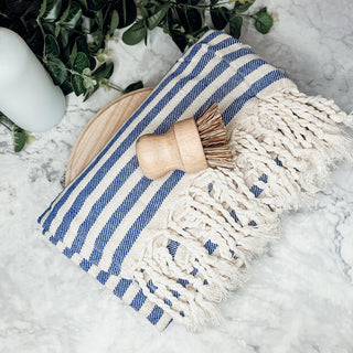 Nautical Turkish Cotton Towel – Blue or Grey Striped Peshtemal (40