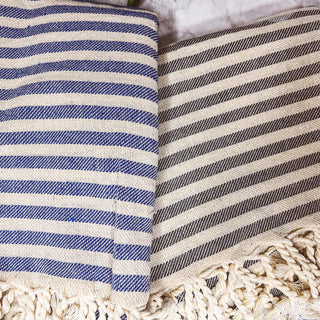 Nautical Turkish Cotton Towel – Blue or Grey Striped Peshtemal (40