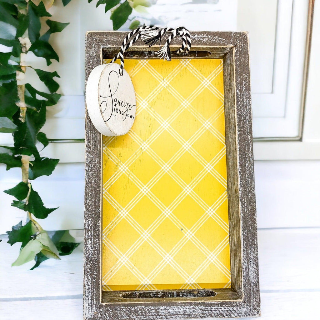 Squeeze the Day Lemon Wooden Tray – Rustic Farmhouse Decorative Accent