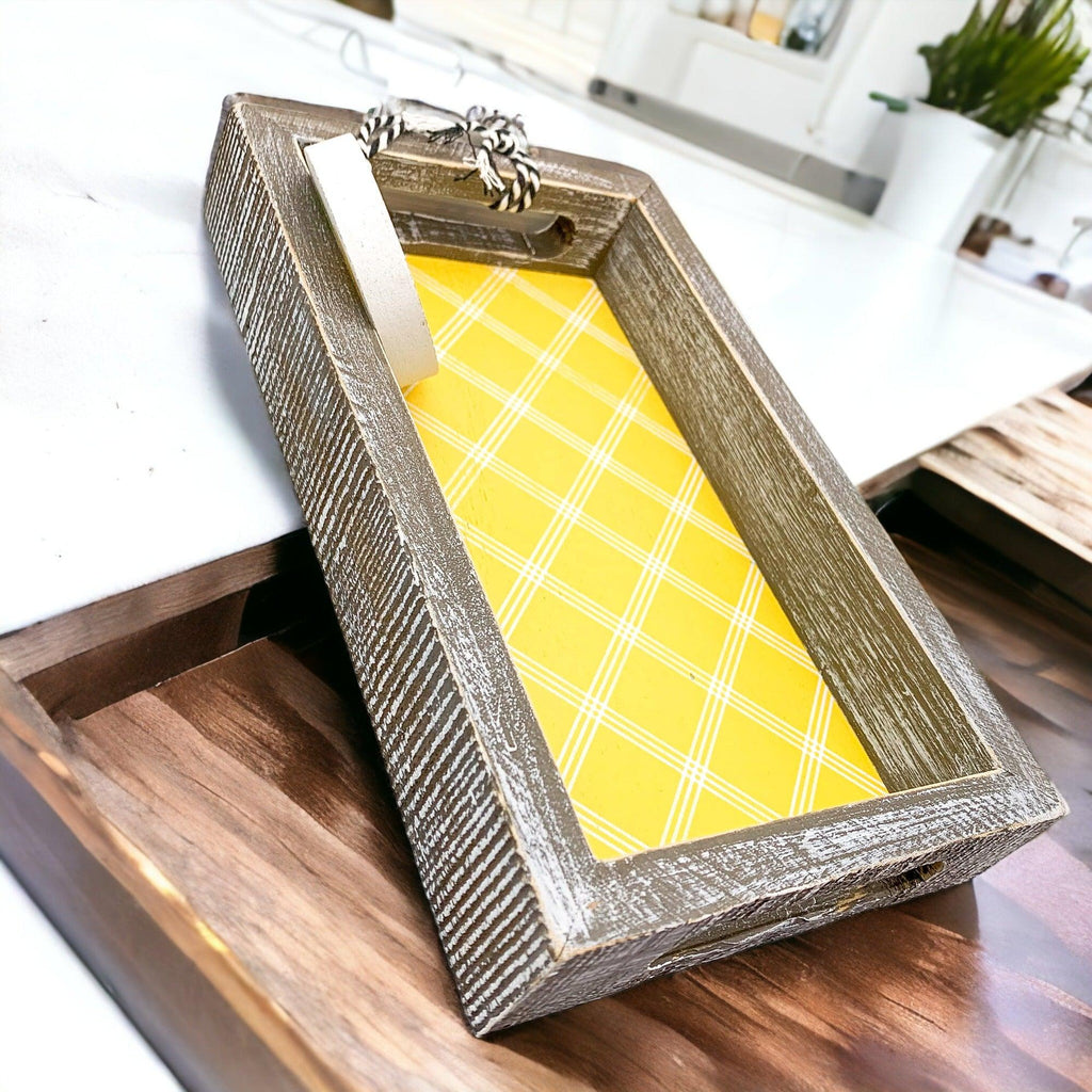 Squeeze the Day Lemon Wooden Tray – Rustic Farmhouse Decorative Accent