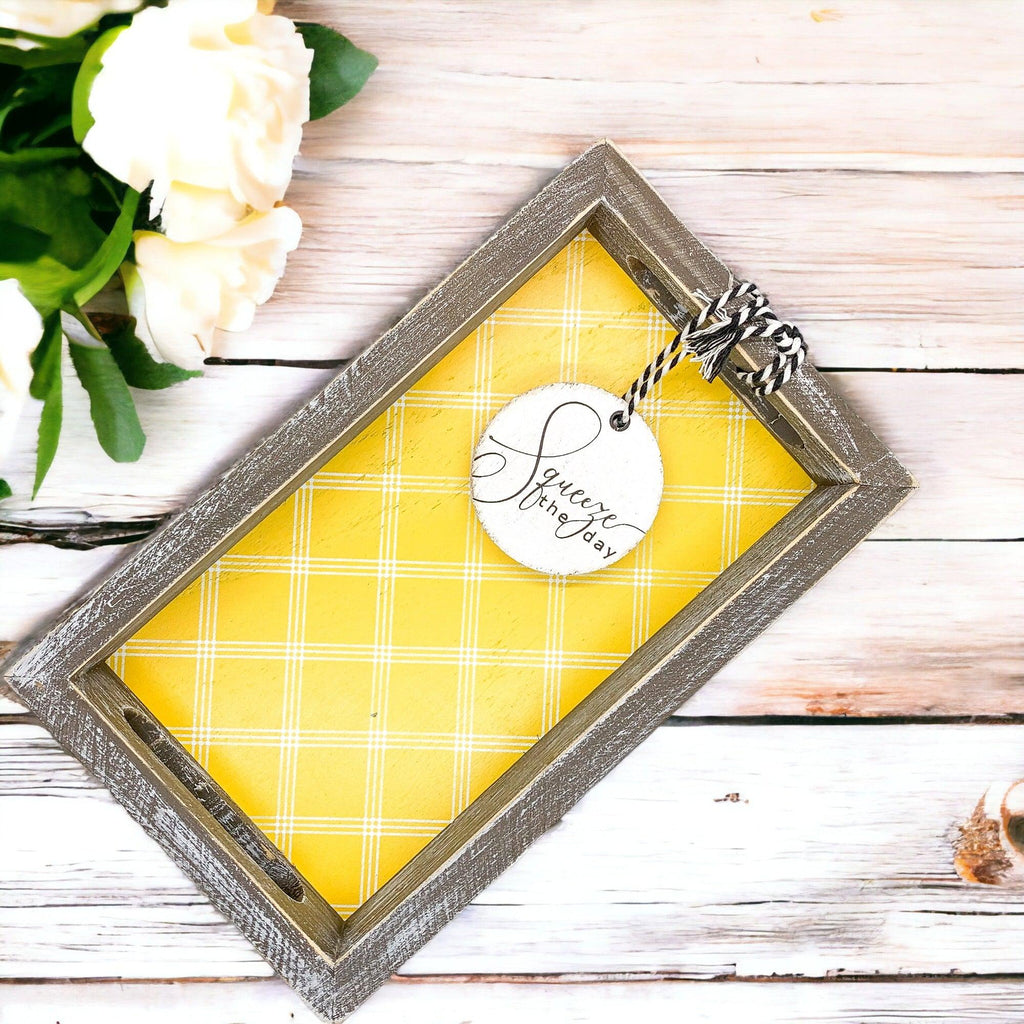 Squeeze the Day Lemon Wooden Tray – Rustic Farmhouse Decorative Accent