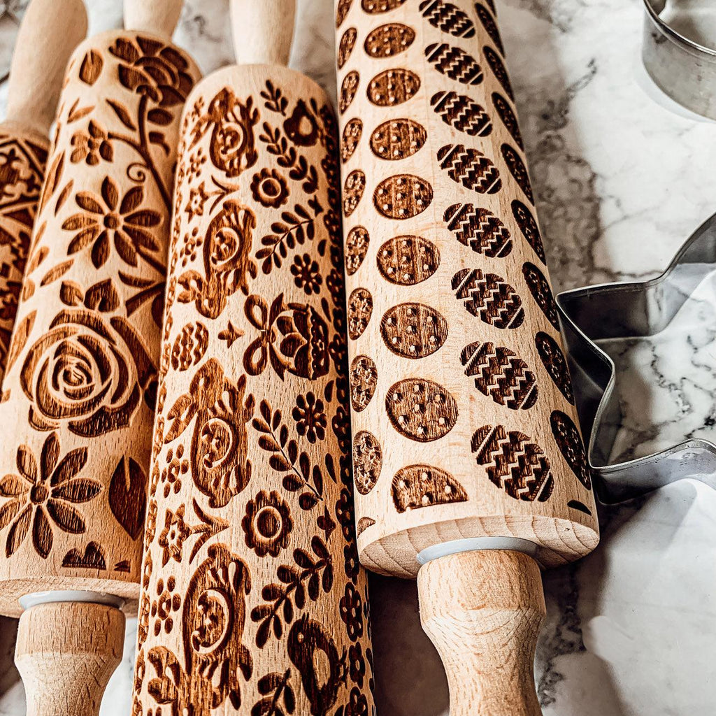 Easter & Spring Embossed Rolling Pin – Bunny, Floral, Boho & Egg Designs
