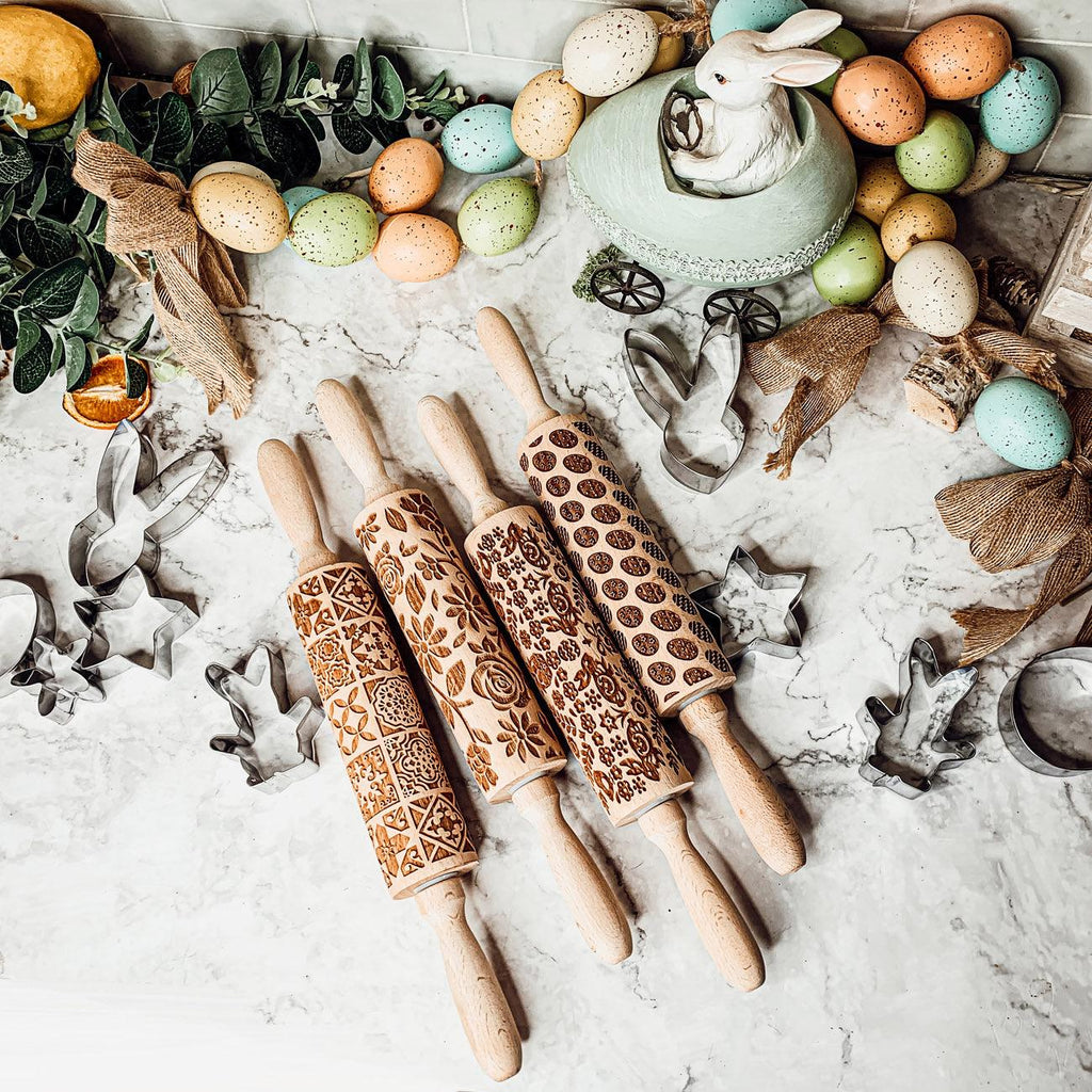 Easter & Spring Embossed Rolling Pin – Bunny, Floral, Boho & Egg Designs