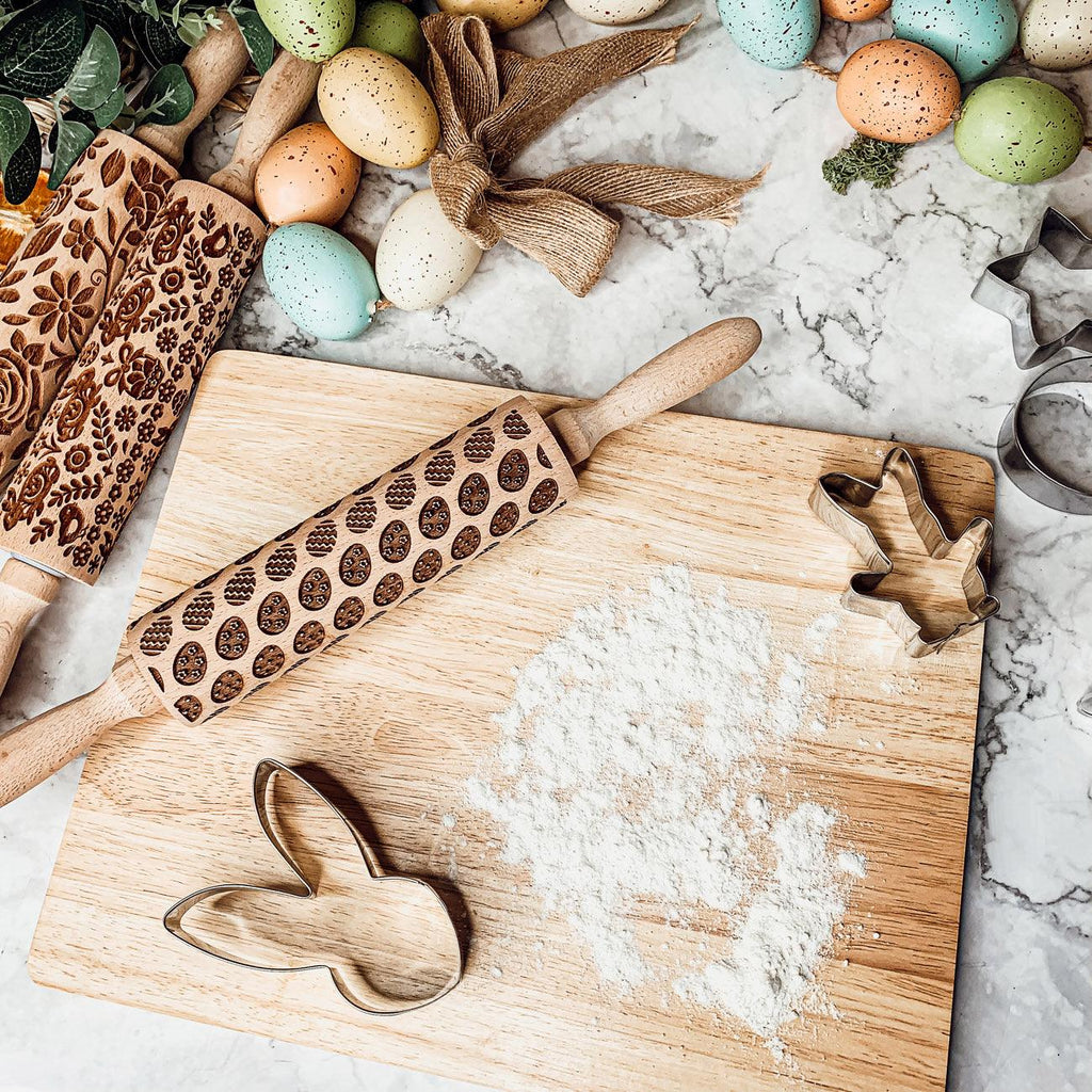 Easter & Spring Embossed Rolling Pin – Bunny, Floral, Boho & Egg Designs
