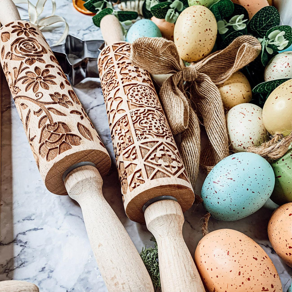 Easter & Spring Embossed Rolling Pin – Bunny, Floral, Boho & Egg Designs