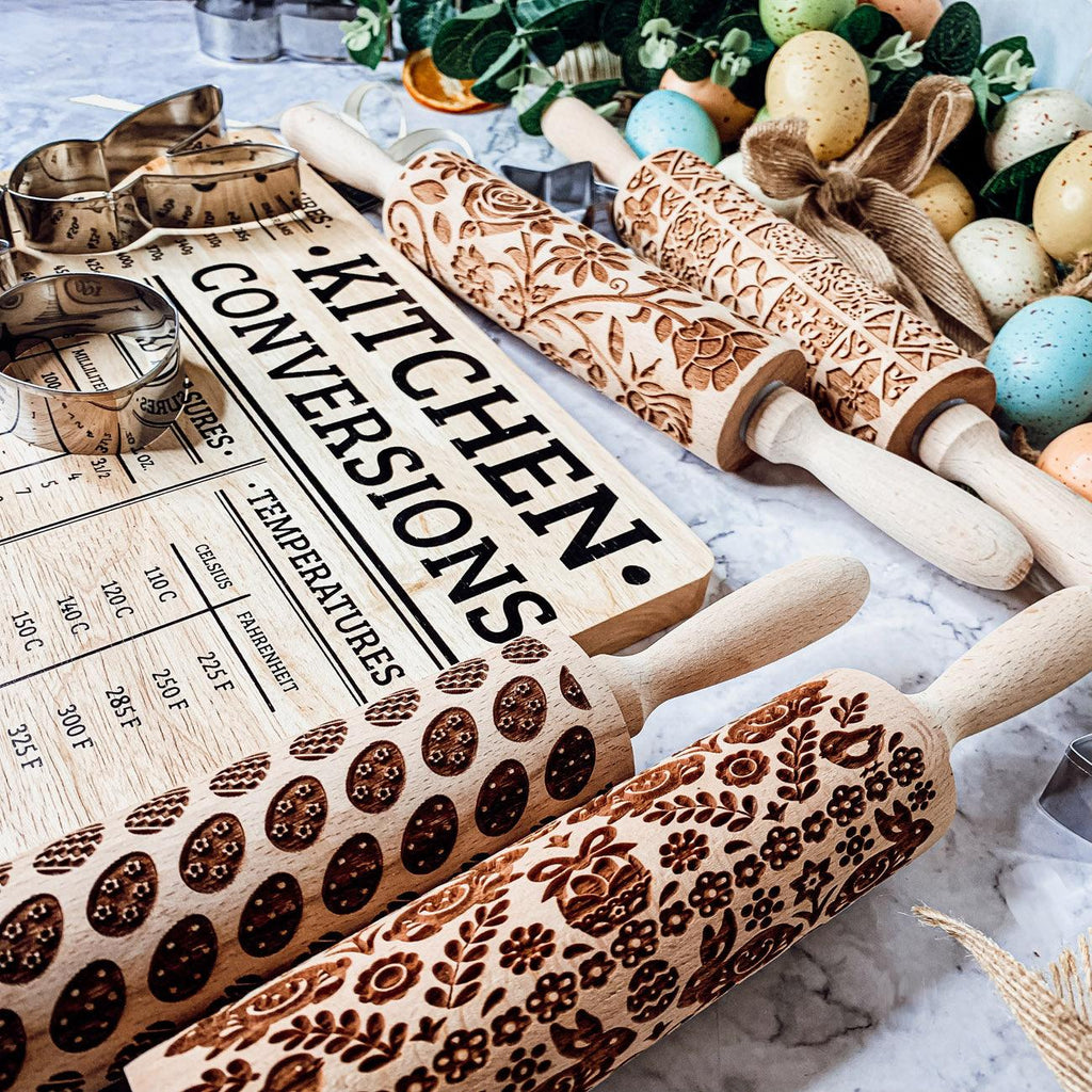 Easter & Spring Embossed Rolling Pin – Bunny, Floral, Boho & Egg Designs