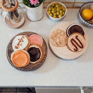 Round Wooden Pedestal Tray – Rustic or Natural Paulownia Wood Display Stand