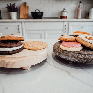 Round Wooden Pedestal Tray – Rustic or Natural Paulownia Wood Display Stand
