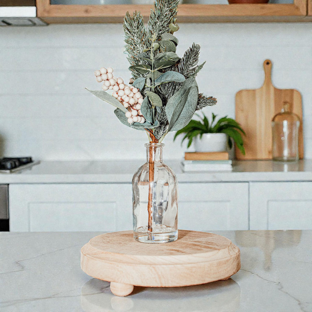 Round Wooden Pedestal Tray – Rustic or Natural Paulownia Wood Display Stand