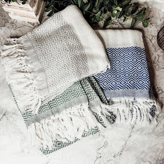 Haley Diamond Turkish Cotton Towel – Jacquard Diamond or Stripe Design (200 GSM)