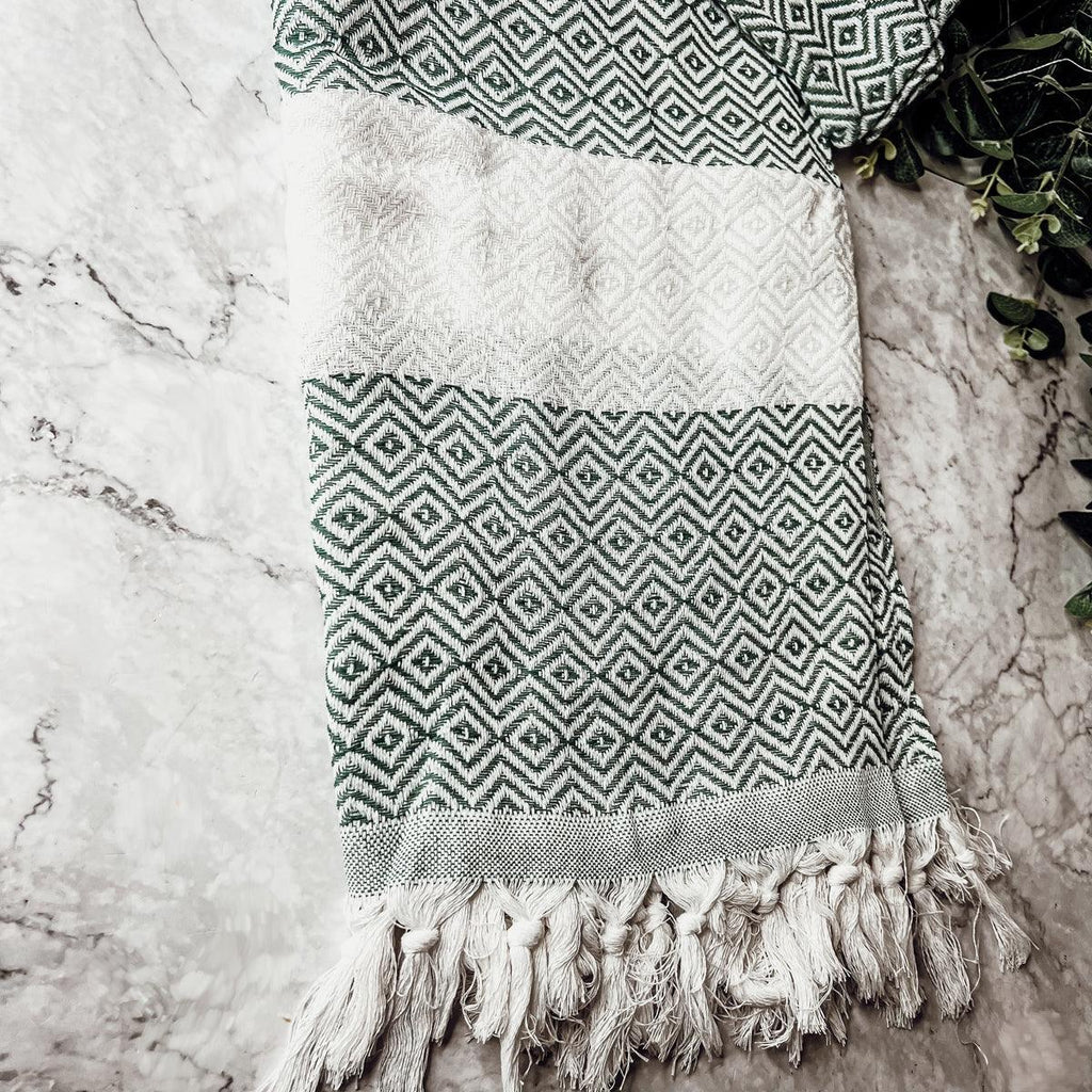 Haley Diamond Turkish Cotton Towel – Jacquard Diamond or Stripe Design (200 GSM)
