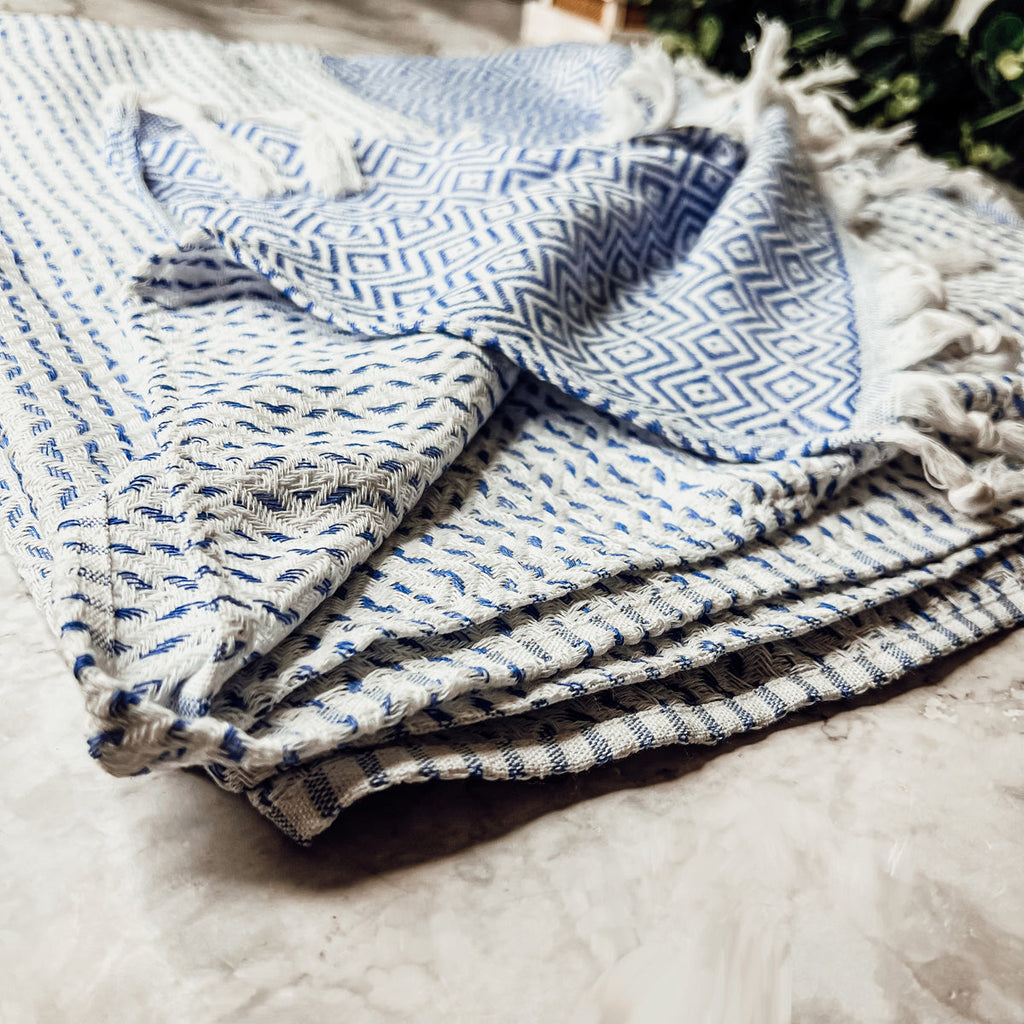 Azra Turkish Cotton Towel – Blue or Gray Woven Design (200 GSM, 40