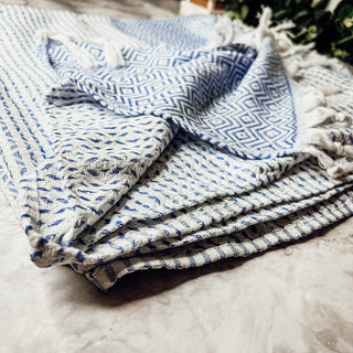 Azra Turkish Cotton Towel – Blue or Gray Woven Design (200 GSM, 40