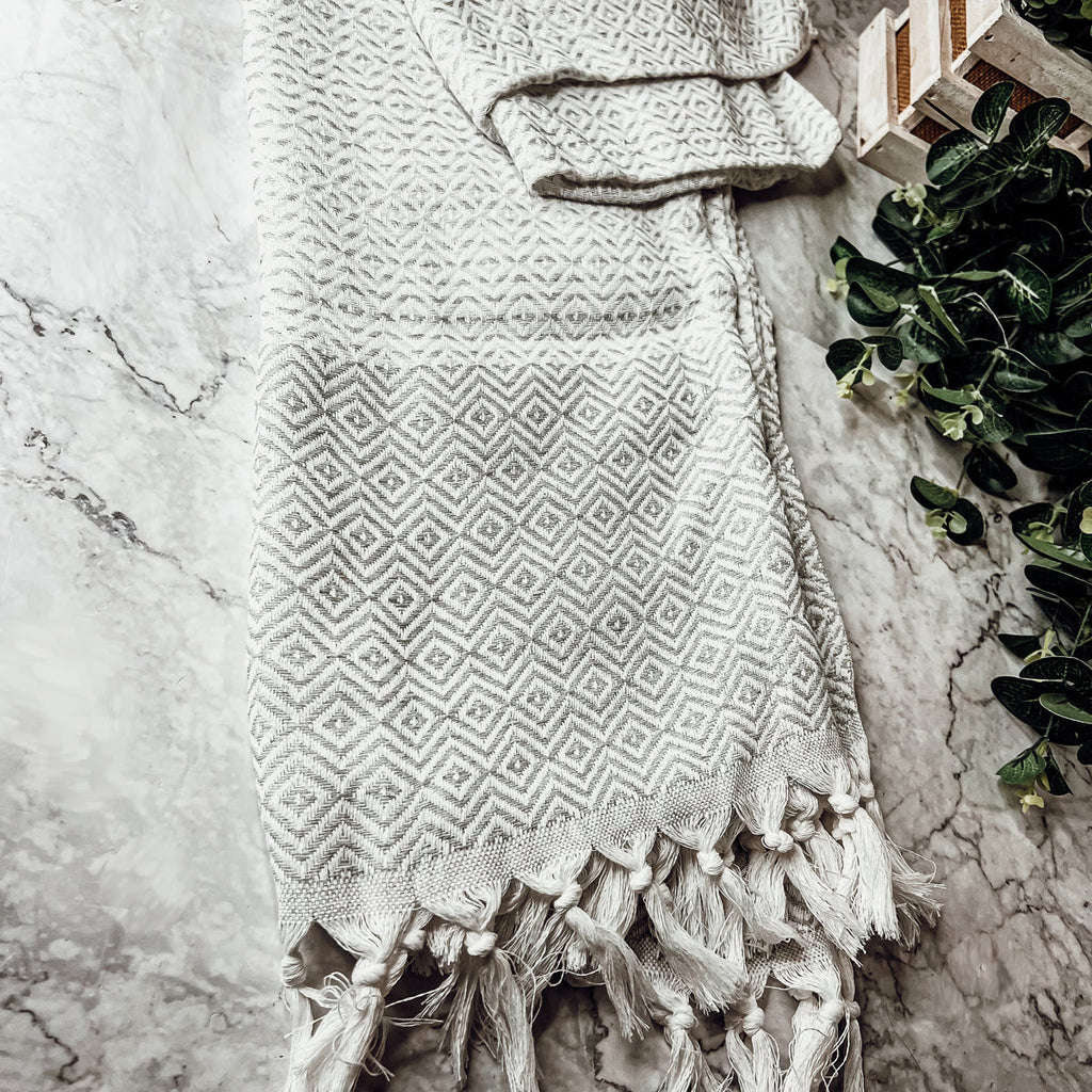 Azra Turkish Cotton Towel – Blue or Gray Woven Design (200 GSM, 40