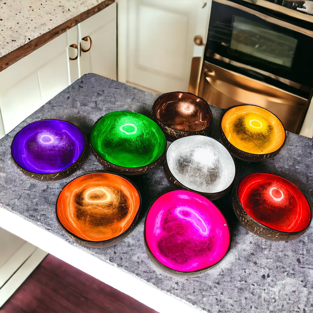 Coconut Rainbow Bowls – Gold Leaf Lacquered Coconut Shell Decorative Bowls