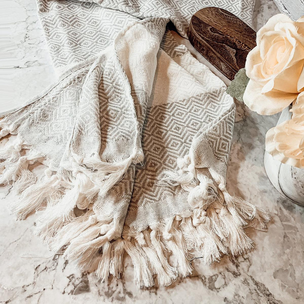 Haley Diamond Turkish Cotton Towel – Jacquard Diamond or Stripe Design (200 GSM)