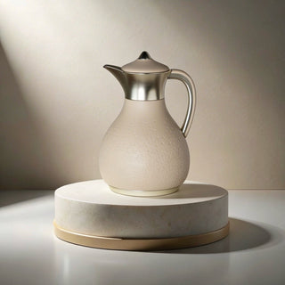 Nourhan - Vacuum Flask/Thermos - Beige & Matt Silver
