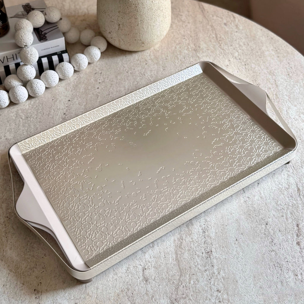 Nourhan- Serving Tray - Matt silver & beige