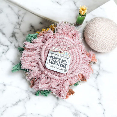 Braided Spiral Coasters with Tassels – Handcrafted Cotton Drink Coasters
