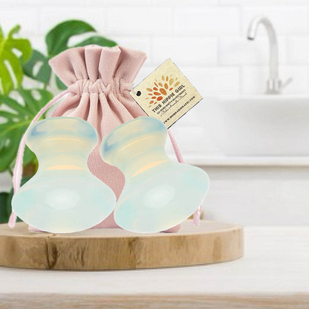 Opalite Gua Sha Mushrooms – Crystal Facial & Body Massage Set