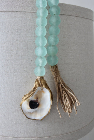 All Sea Glass Bead Garland with 18K Gold Gilded Oyster