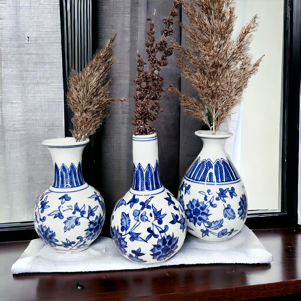 Mediterranean Canton Chinoiserie Porcelain Vases – Hand-Painted
