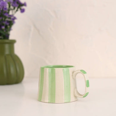 Ceramic Green Stripe Coffee Cup Set of 4
