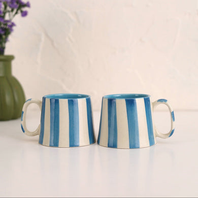 Ceramic Blue Stripe Coffee Cup Set of 4