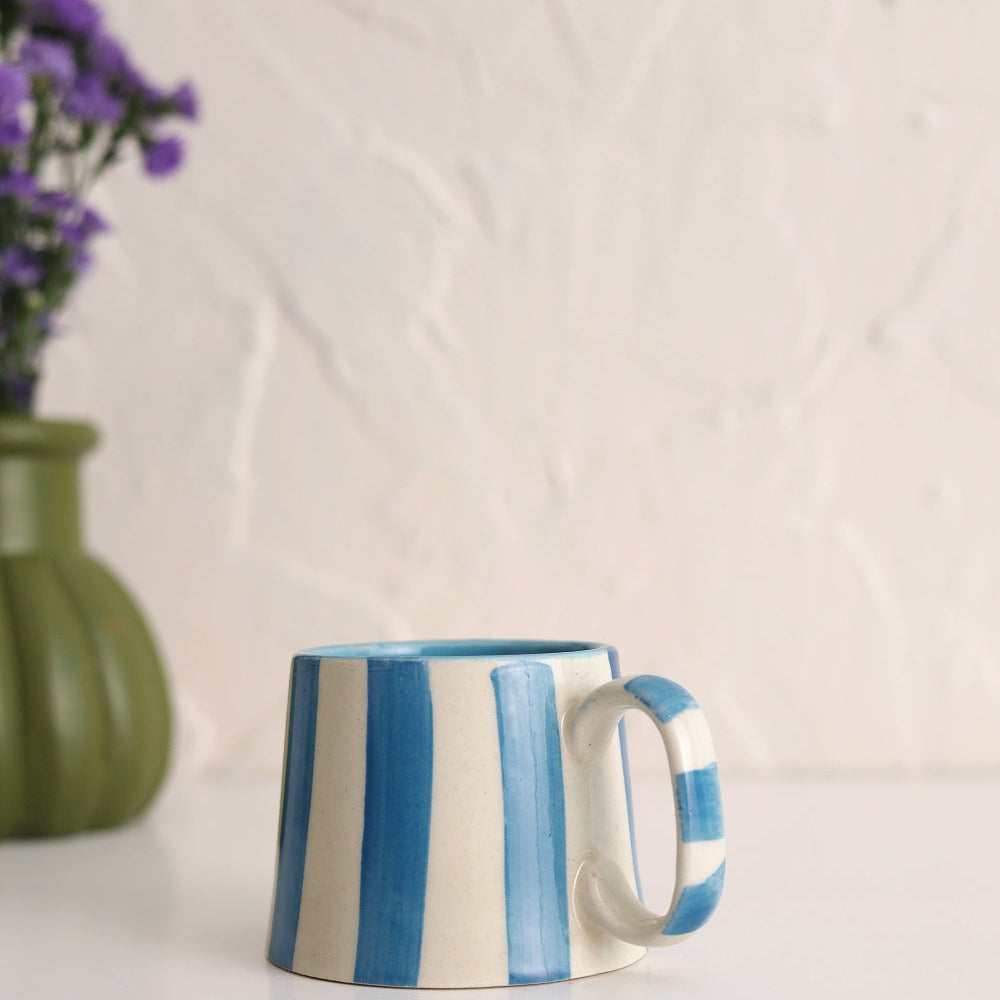 Ceramic Blue Stripe Coffee Cup Set of 4