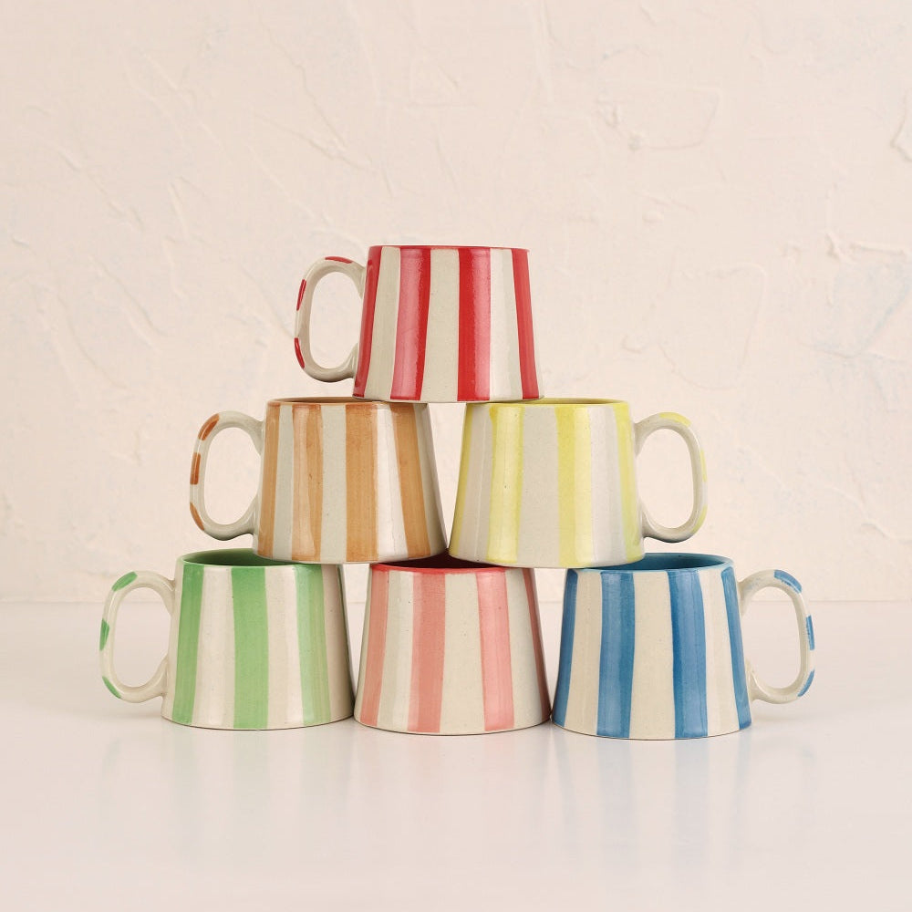 Ceramic Pink Stripe Coffee Cup Set of 4