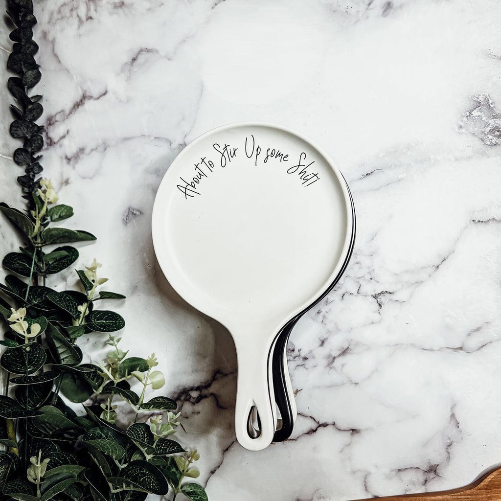 Give it a Rest Funny Spoon Rest & Wooden Spoon Set – Porcelain Kitchen Spoon Holder Gift