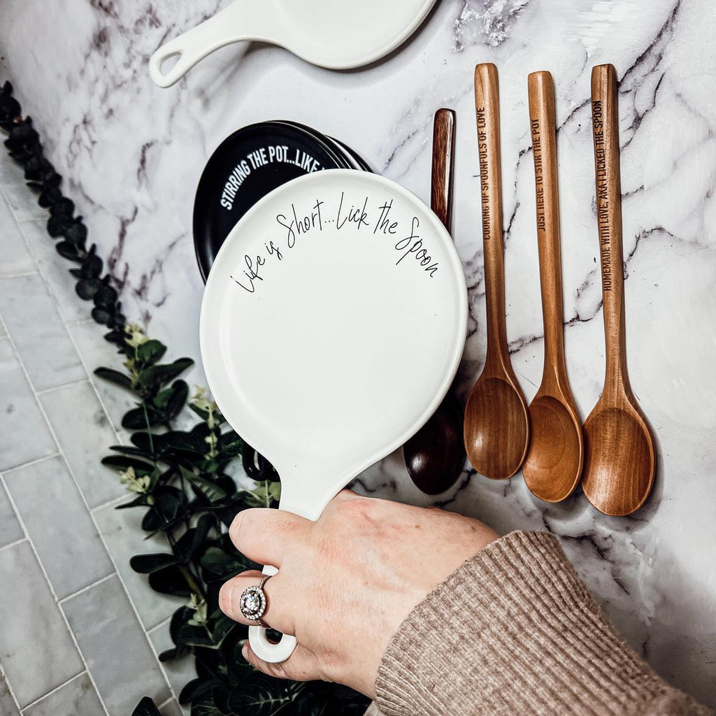 Give it a Rest Funny Spoon Rest & Wooden Spoon Set – Porcelain Kitchen Spoon Holder Gift