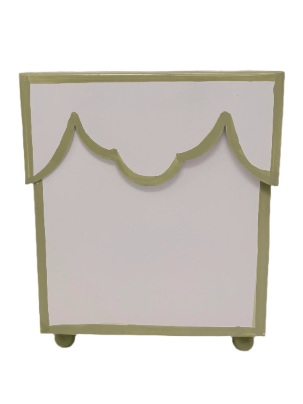 White & Olive Scalloped Wastepaper Basket & Tissue Box Set