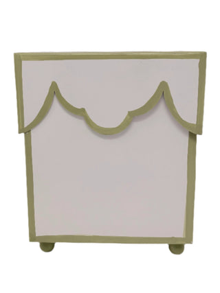White & Olive Scalloped Wastepaper Basket & Tissue Box Set