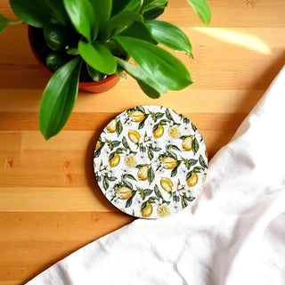Mediterranean Lemon Ceramic Coasters – Blue Tile & Citrus Designs (4