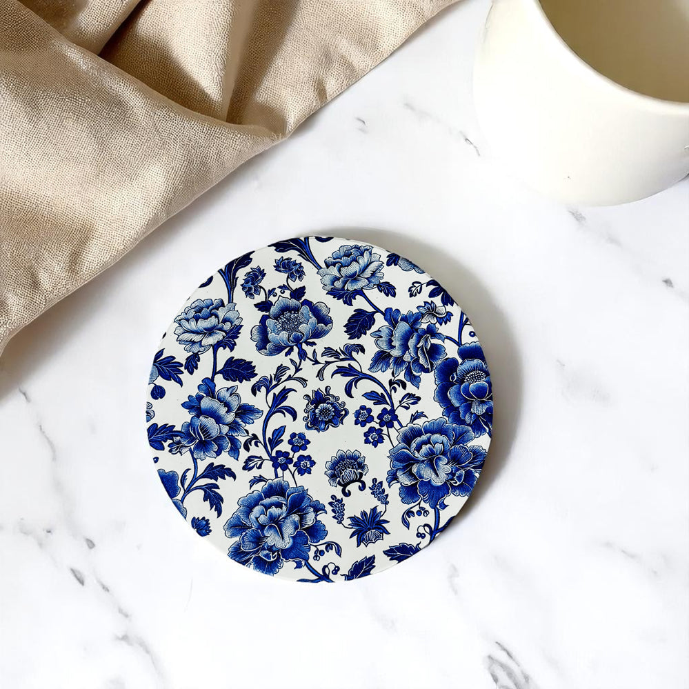 Blue & White Chinoiserie Ceramic Coasters – Classic Porcelain-Inspired Designs